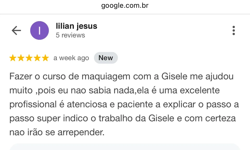 Avaliação de Lilian Jesus com cinco estrelas