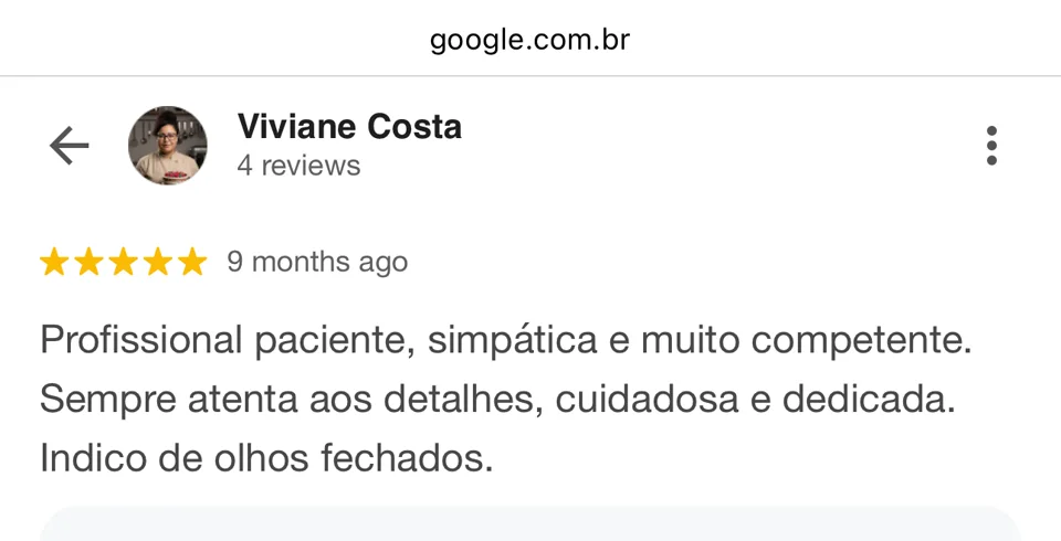 Avaliação de Viviane Costa com cinco estrelas