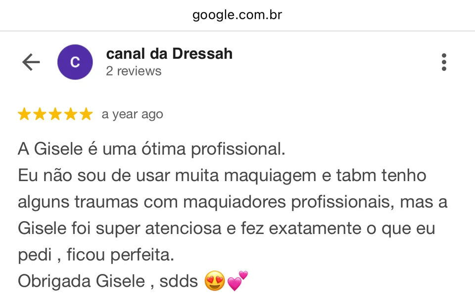 Avaliação do Canal da Dressah com cinco estrelas