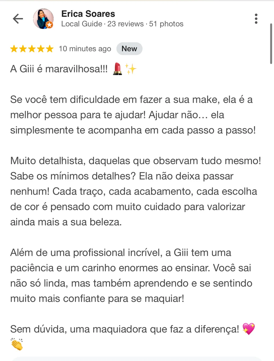 Avaliação de Erica Soares com cinco estrelas
